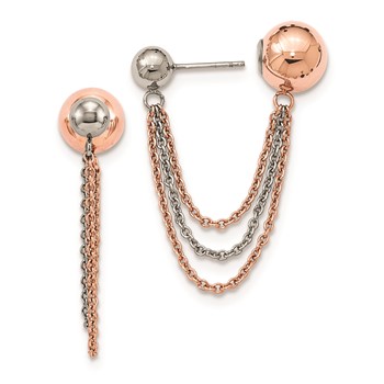 Stainless Steel Polished & Pink IP-plated Ball Reversible Post Dangles