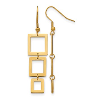Chisel Stainless Steel Polished Yellow IP-plated Squares Dangle Shepherd Hook Earrings