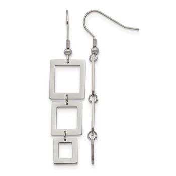 Chisel Stainless Steel Polished Squares Dangle Shepherd Hook Earrings