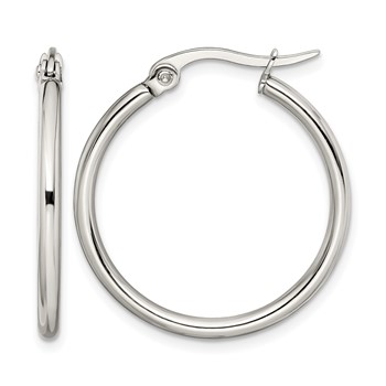 Chisel Stainless Steel Polished 27mm Diameter 2mm Hoop Earrings