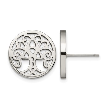 Chisel Stainless Steel Polished Tree of Life Post Earrings