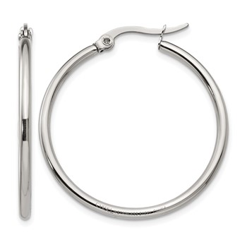 Chisel Stainless Steel Polished 32.5mm Diameter 2mm Hoop Earrings