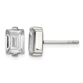 Chisel Stainless Steel Polished Rectangle CZ Post Earrings