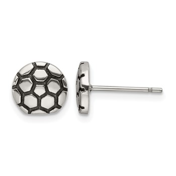 Chisel Stainless Steel Antiqued and Polished Soccer Ball Post Earrings