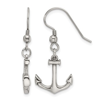Chisel Stainless Steel Polished Anchor Dangle Shepherd Hook Earrings