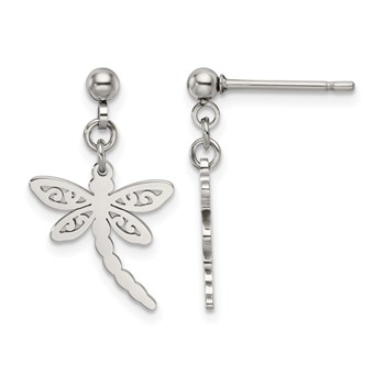 Chisel Stainless Steel Polished Dragonfly Post Dangle Earrings