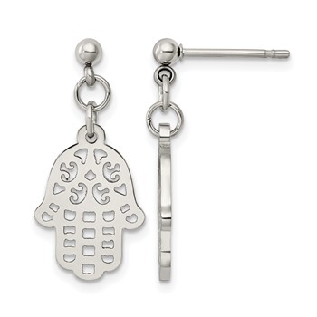 Chisel Stainless Steel Polished Chamseh/Hamsa Post Dangle Earrings