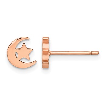 Chisel Stainless Steel Polished Rose IP-plated Moon and Star Post Earrings