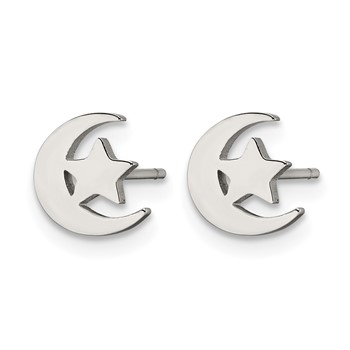 Chisel Stainless Steel Polished Moon and Star Post Earrings — alternate view