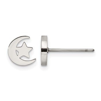 Chisel Stainless Steel Polished Moon and Star Post Earrings