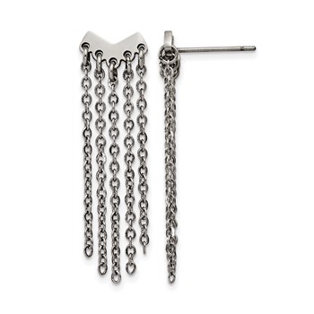 Stainless Steel Polished with Dangle Chain Post Earrings
