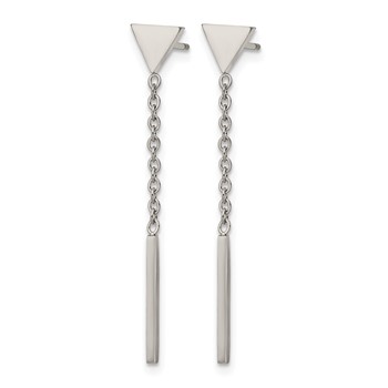 Chisel Stainless Steel Polished Dangle Bar Triangle Post Earrings — alternate view