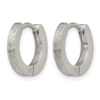 Chisel Stainless Steel Polished and Sandblasted 2mm Hinged Hoop Earrings — alternate view