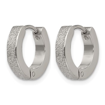 Chisel Stainless Steel Polished and Sandblasted 3mm Hinged Hoop Earrings — alternate view