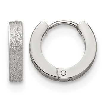 Chisel Stainless Steel Polished and Sandblasted 3mm Hinged Hoop Earrings