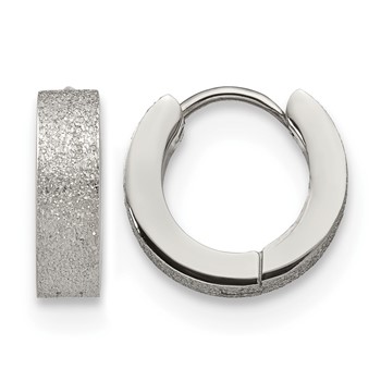 Chisel Stainless Steel Polished and Sandblasted 4mm Hinged Hoop Earrings