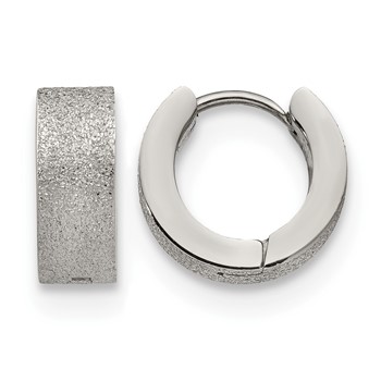 Chisel Stainless Steel Polished and Sandblasted 5mm Hinged Hoop Earrings