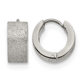 Chisel Stainless Steel Polished and Sandblasted 6mm Hinged Hoop Earrings