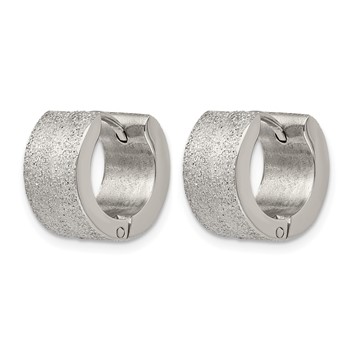 Chisel Stainless Steel Polished and Sandblasted 7mm Hinged Hoop Earrings — alternate view
