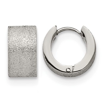 Chisel Stainless Steel Polished and Sandblasted 7mm Hinged Hoop Earrings
