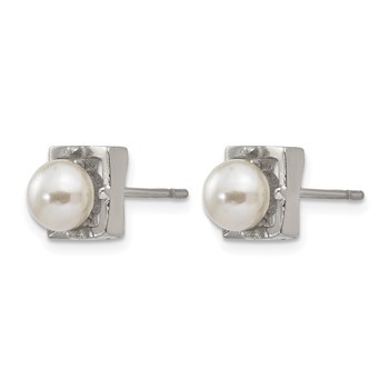 Chisel Stainless Steel Polished Simulated Pearl Square Post Earrings — alternate view