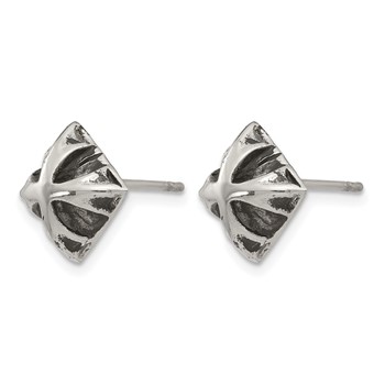 Stainless Steel Antiqued and Polished Post Earrings — alternate view