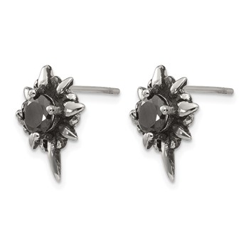 Chisel Stainless Steel Antiqued and Polished with Black CZ Post Earrings — alternate view