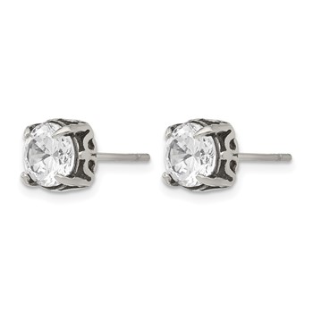 Chisel Stainless Steel Antiqued and Polished CZ Post Earrings — alternate view