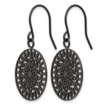 Stainless Steel Polished Black IP-plated Laser Cut Shepherd Hook Earrings — alternate view