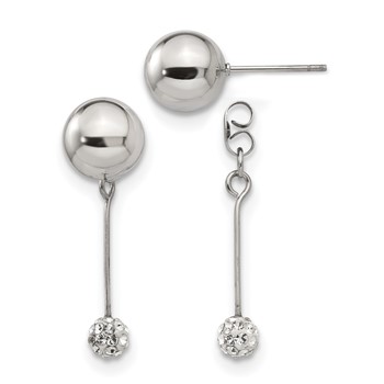 Stainless Steel Polished w/Preciosa Crystal Front/Back Post Dangle