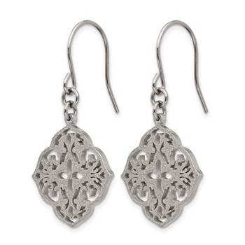 Chisel Stainless Steel Polished Laser Cut Dangle Shepherd Hook Earrings — alternate view