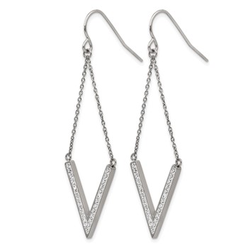 Chisel Stainless Steel Polished with Preciosa Crystal V-shape Dangle Shepherd Hook Earrings — alternate view