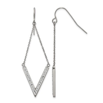 Chisel Stainless Steel Polished with Preciosa Crystal V-shape Dangle Shepherd Hook Earrings
