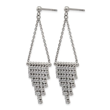 Stainless Steel Polished CZ Dangle Post Earrings — alternate view