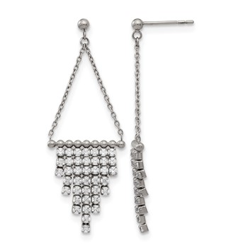 Stainless Steel Polished CZ Dangle Post Earrings