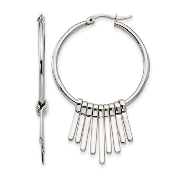 Chisel Stainless Steel Polished with Bar Dangles Hoop Earrings