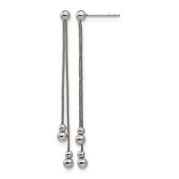 Stainless Steel Polished Beaded Snake Chain Post Dangle Earrings