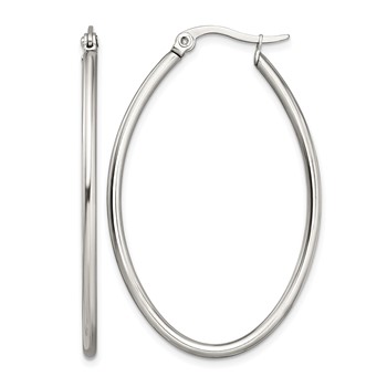 Chisel Stainless Steel Polished 30mm Diameter 2mm Oval Hoop Earrings
