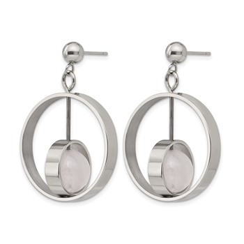 Stainless Steel Polished with Rose Quartz Moveable Post Dangle Earrings — alternate view