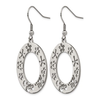 Stainless Steel Polished Flower Cut Out Shepherd Hook Earrings — alternate view