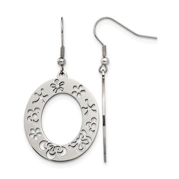 Stainless Steel Polished Flower Cut Out Shepherd Hook Earrings