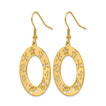 Stainless Steel Polished Yellow IP Flower Cutout Shepherd Hook Earrings — alternate view