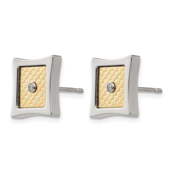 Chisel Stainless Steel Polished with 18k Gold Accent and .03 Carat Diamond Square Post Earrings — alternate view