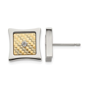 Chisel Stainless Steel Polished with 18k Gold Accent and .03 Carat Diamond Square Post Earrings