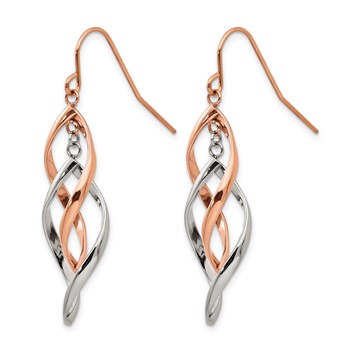 Chisel Stainless Steel Polished Rose IP-plated Dangle Shepherd Hook Earring — alternate view