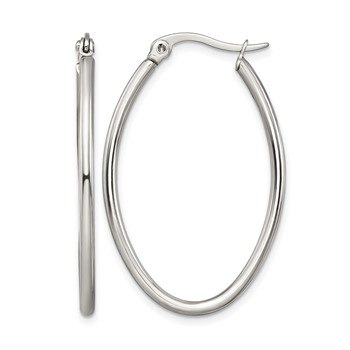 Chisel Stainless Steel Polished 25mm Diameter 2mm Oval Hoop Earrings