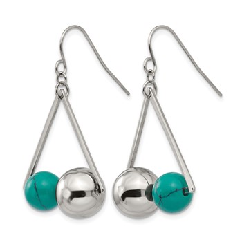 Stainless Steel Polished ImitationTurquoise Bead Triangle Dangle Earrings — alternate view