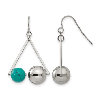 Stainless Steel Polished ImitationTurquoise Bead Triangle Dangle Earrings