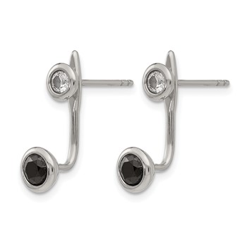Stainless Steel Polished Black and White CZ Post Earrings — alternate view