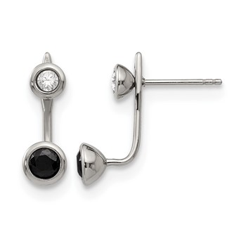 Stainless Steel Polished Black and White CZ Post Earrings